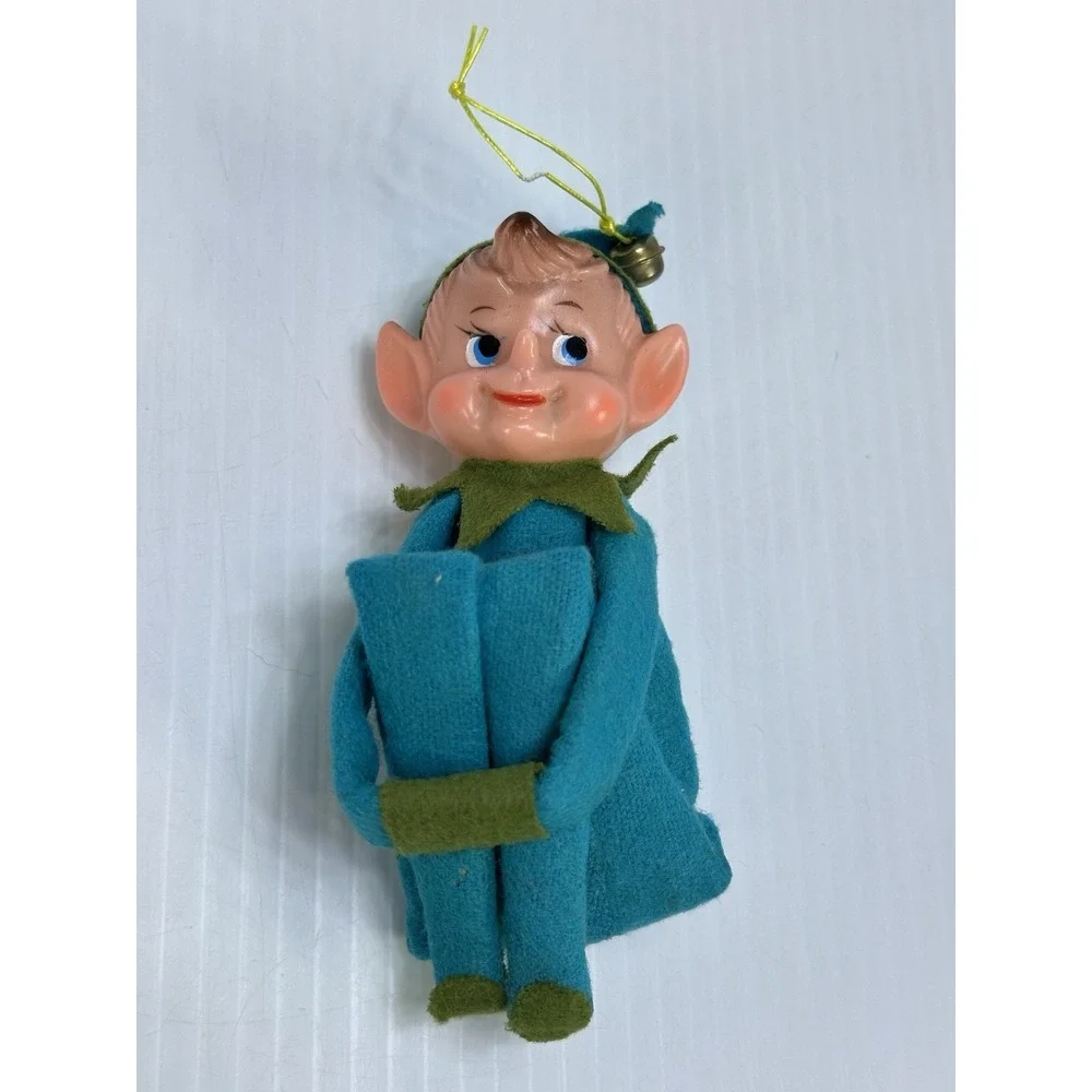 Vintage Knee Hugger Pixie Elf Christmas Ornament Shelf Sitter Made in Japan MCM